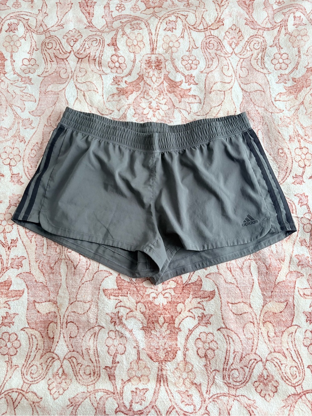 adidas Gray Athletic Running Shorts with Side Stripes
